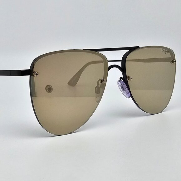Le Specs The Prince Black Frame Gold Mirror Flat Lens Aviator Sunglasses 57mm - Picture 7 of 13